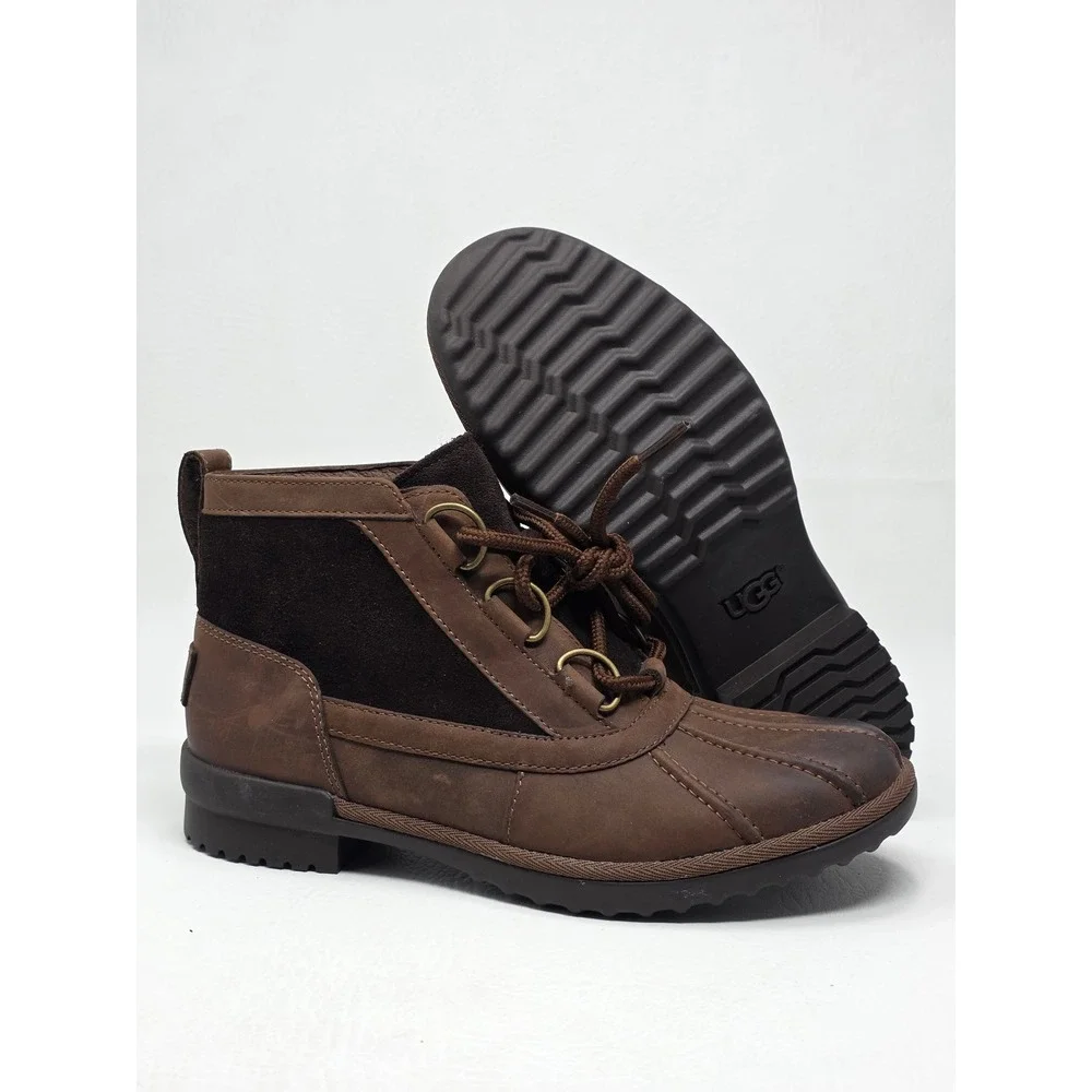 UGG Cecile Waterproof Duck Boots Stout Brown Leather Lace Up 1095156 Womens Sz 7